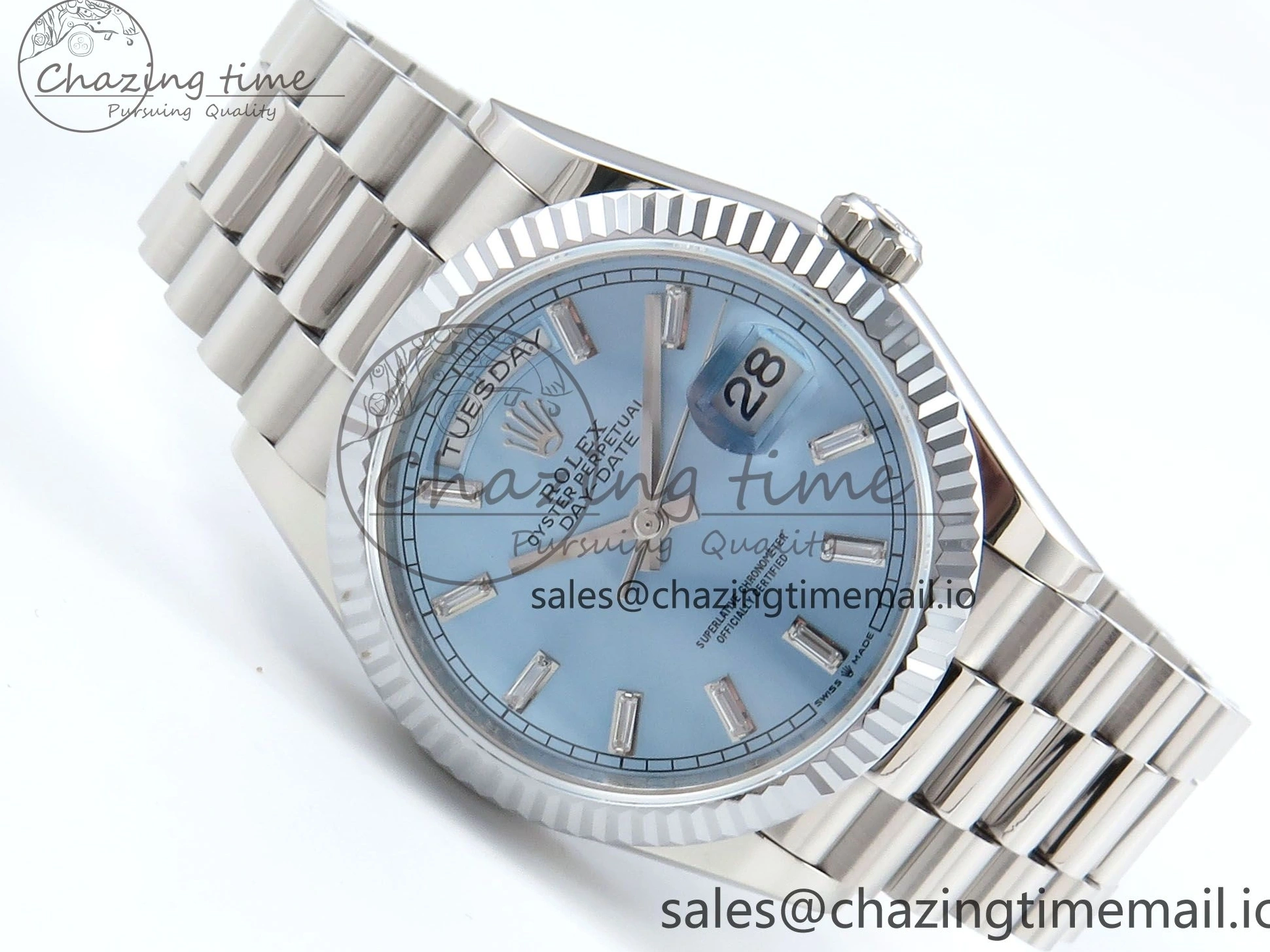 MiroTime 0214 Day Date 36 YG 128236 KF 1:1 Best Edition Ice Blue Crystal Dial on President Bracelet A2836 (Gain Weight) Modern 500